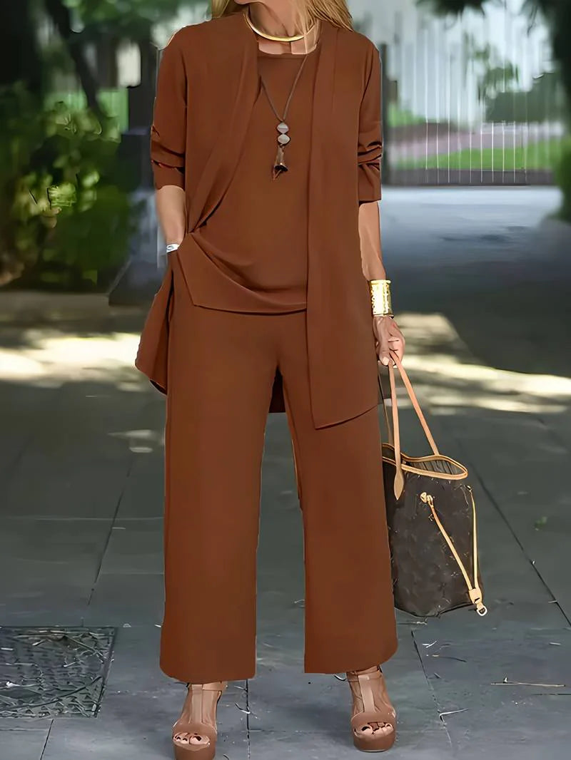 Danna - Lässiges Dreiteiliges Set Aus Strickjacke Und Langer Hose