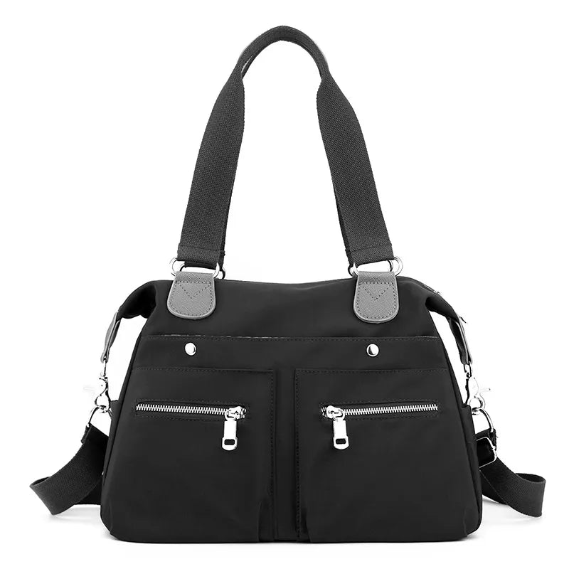 Schultertasche für Damen ⎜ Robuste Nylon-Tasche mit Reißverschlussfächern und verstellbarem Gurt für Alltag und Reisen