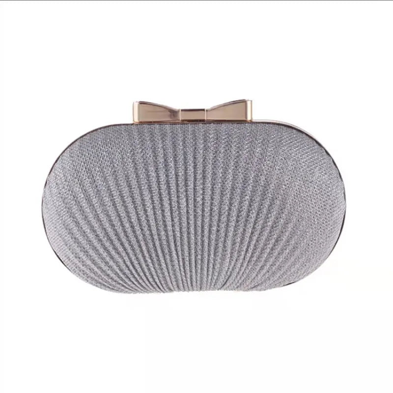 Clutch für Damen ⎜ Elegante Abendtasche in Faltenoptik mit Schleifendetail und Kettenträger für festliche Anlässe