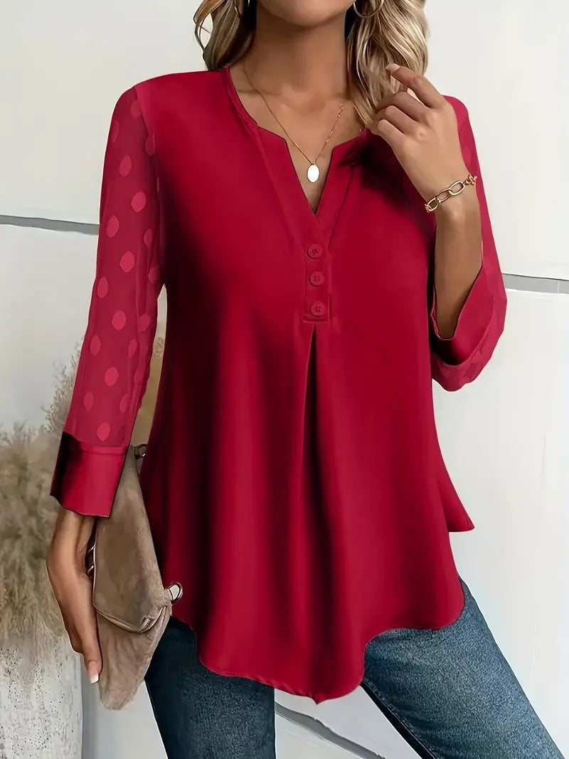 Luisa - Elegantes Langarm-top Mit Gekerbtem Ausschnitt