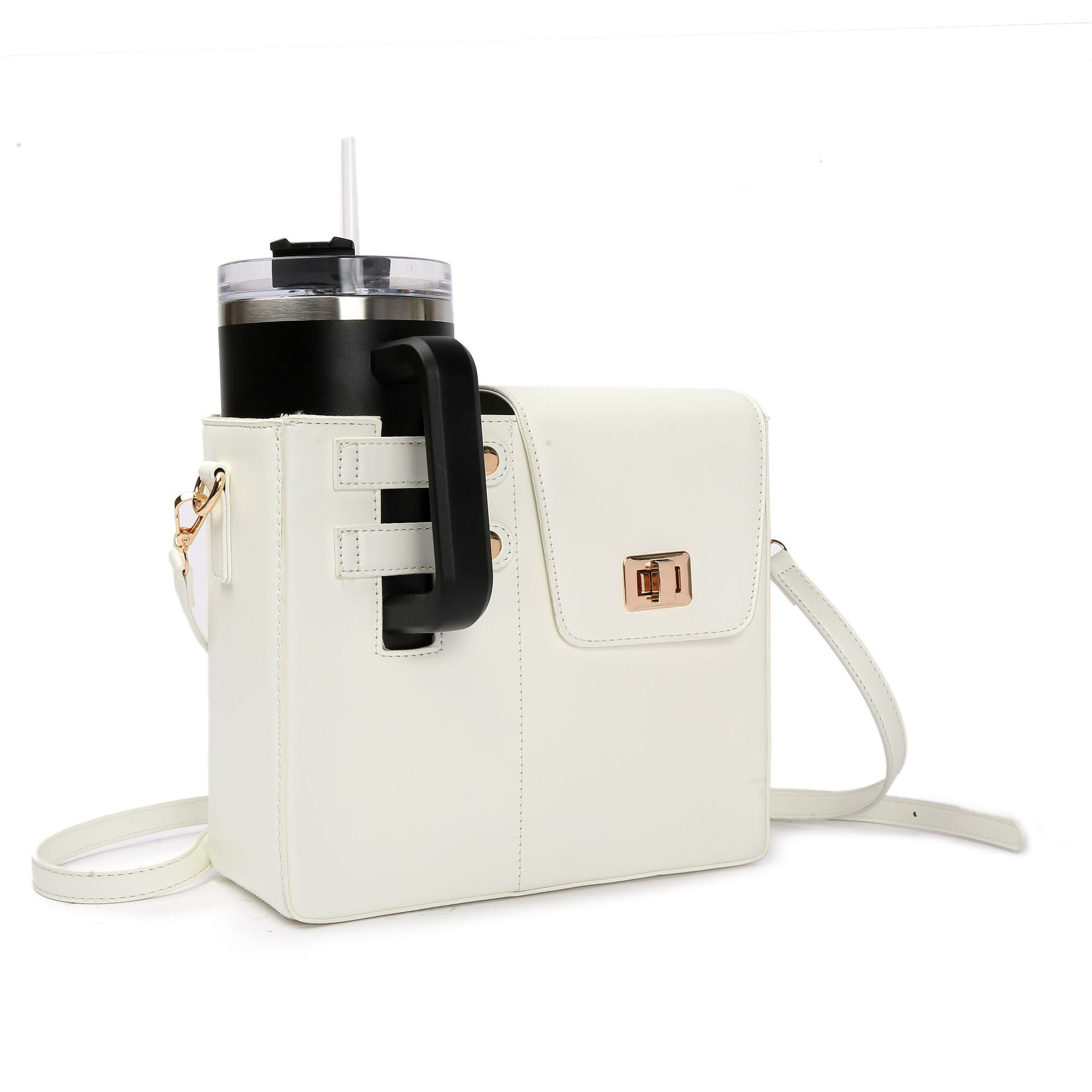 Umhängetasche für Damen ⎜ Kompakte Schultertasche in Boxform mit Drehverschluss und Riemendetails für unterwegs und Alltag