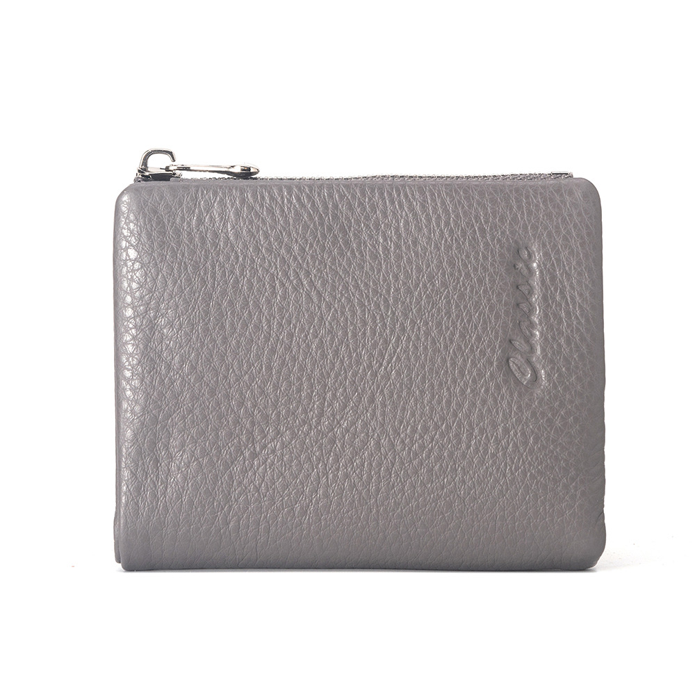 Damen Geldbörse aus Leder mit Litchi-Prägung ⎜ Kompakte Brieftasche mit Reißverschluss und Kartenfächern