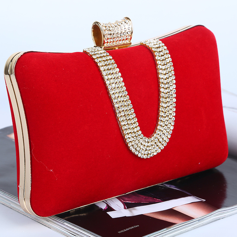 Abendtasche für Damen aus Samt ⎜ Elegante Clutch mit Gliederkette und Strass für Feste, Gala und Hochzeiten