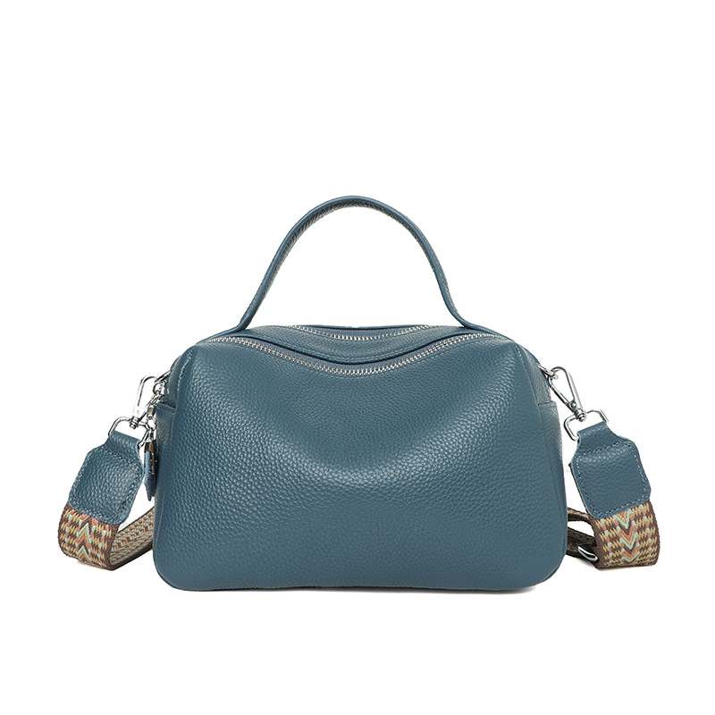 Schultertasche für Damen ⎜ Klassische Lederhandtasche mit Doppelreißverschluss und breitem Riemen für hohen Tragekomfort