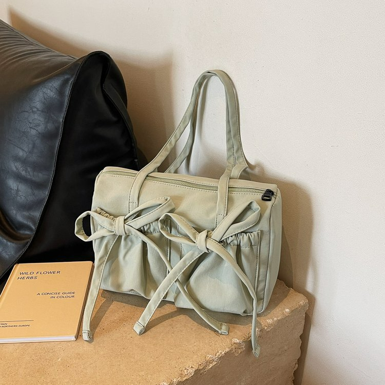 Shopper Tasche für Damen ⎜ Geräumige Schultertasche mit Schleifendetail und Reißverschluss für Alltag und Freizeit