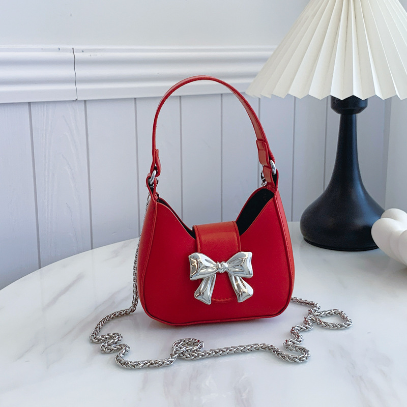 Schultertasche für Damen ⎜ Modische Halbmondtasche mit Schleifendetail für stilvolle Alltagsoutfits