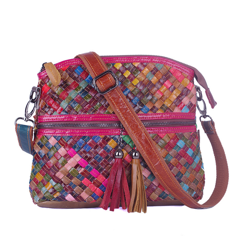 Damen Umhängetasche Aus Echtleder ⎜ Bunte Tasche Mit Blumen Und Fransen Für Alltag