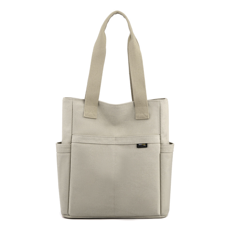 Canvas Schultertasche für Damen ⎜ Robuste Tragetasche mit Außenfächern für Schule, Büro und Freizeit im Sommer