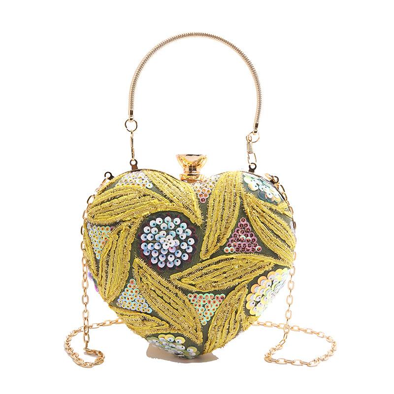 Abendtasche für Damen ⎜ Herzförmige Schultertasche mit Pailletten und Kette für festliche Anlässe und Events