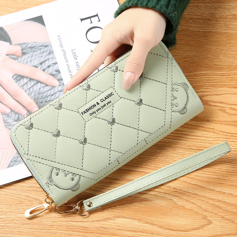 Damen Geldbörse mit Reißverschluss ⎜ Lange Brieftasche im Steppmuster mit Handschlaufe und viel Stauraum