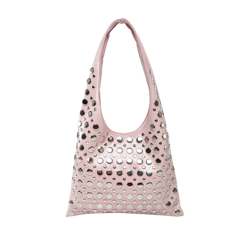Schultertasche mit Nieten ⎜ Trendige Handtasche im Polka-Dot-Design für einen auffälligen Look