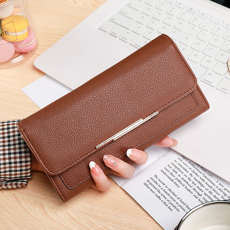 Damen Tri-Fold Geldbörse ⎜ Elegantes Portemonnaie mit Litchi-Prägung und viel Stauraum