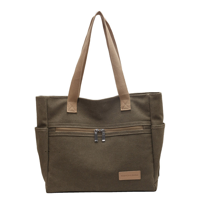 Canvas Umhängetasche für Damen ⎜ Große Tote Bag mit Reißverschluss und praktischen Außentaschen