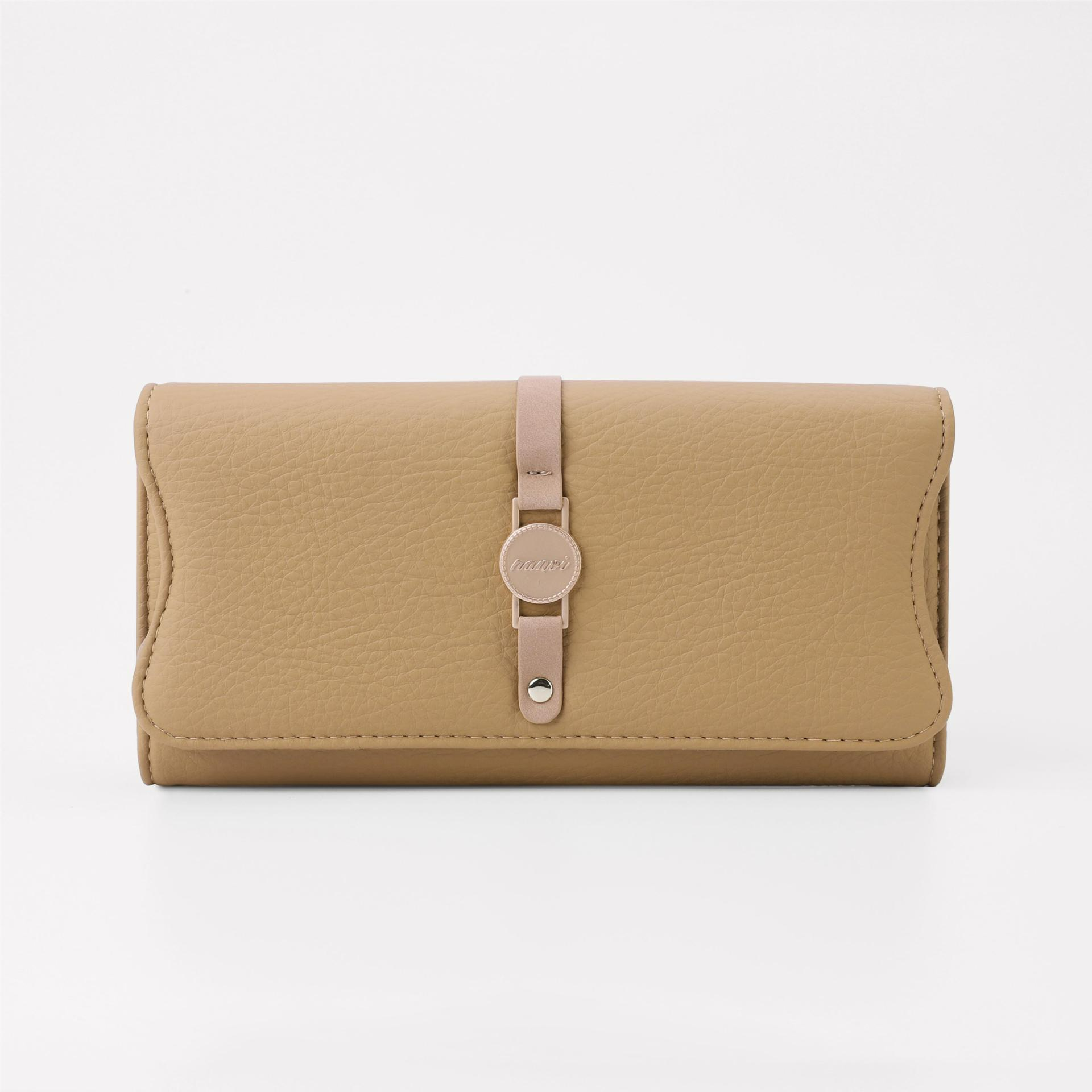 Damen Geldbörse aus Leder ⎜ Lange Brieftasche im schlichten Design mit Riemenverschluss und viel Stauraum