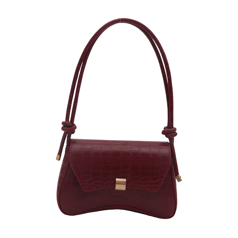 Schultertasche für Damen ⎜ Kleine Handtasche in Kroko-Optik mit Drehverschluss und elegantem Retro-Design