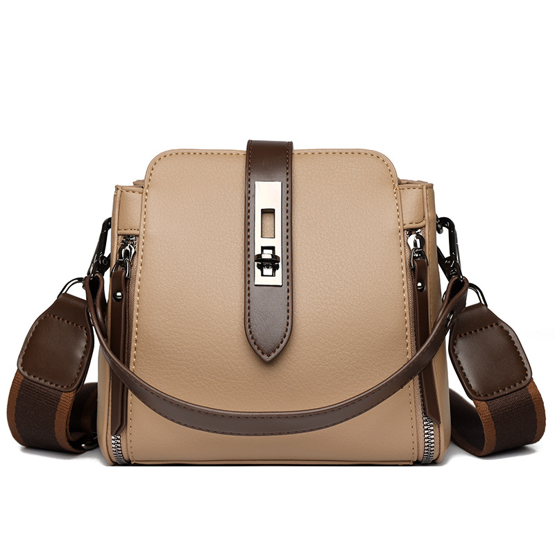 Umhängetasche für Damen ⎜ Geräumige Schultertasche in Lederoptik mit breitem Riemen und Schnallenverschluss