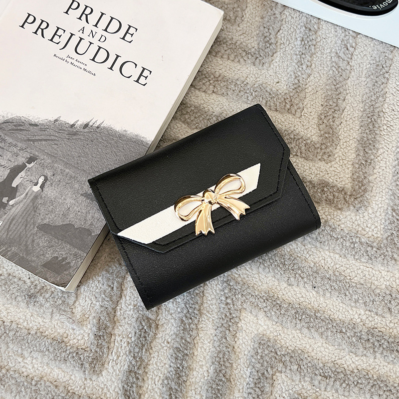 Damen Geldbörse mit Schleife ⎜ Kompakte dreifach faltbare Brieftasche mit Druckknopf und elegantem Design
