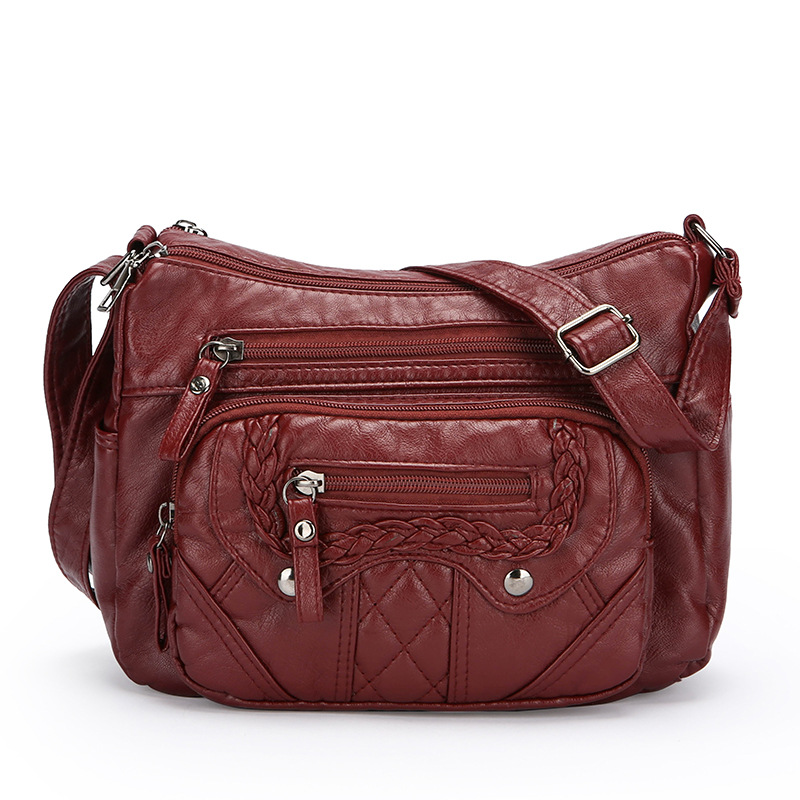 Umhängetasche für Damen ⎜ Weiche Schultertasche aus Leder mit Ziernähten und praktischen Reißverschlussfächern