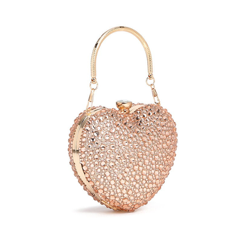 Abendtasche im Herz-Design ⎜ Glitzernde Handtasche mit Diamantenbesatz und Goldener Kette