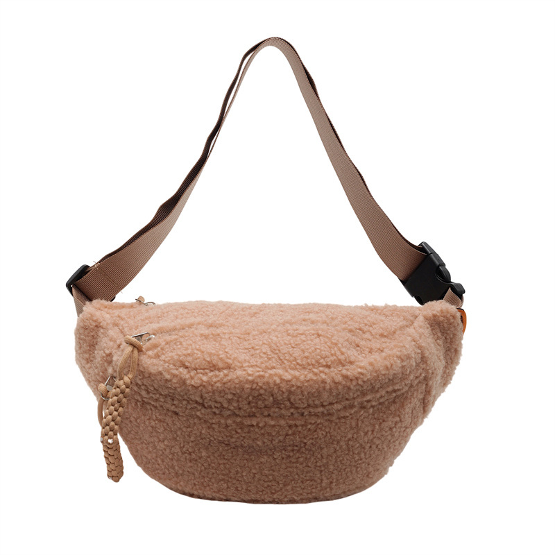 Bauchtasche für Damen ⎜ Weiche Umhängetasche aus Plüsch mit großem Stauraum für Herbst und Winter