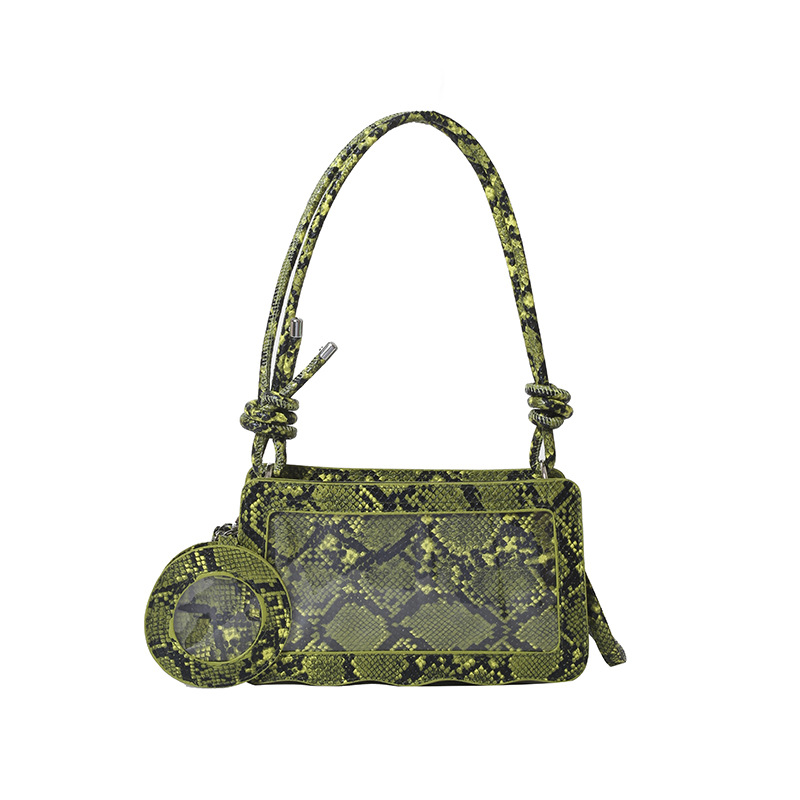Umhängetasche für Damen ⎜ Stylische Crossbody-Tasche mit Schlangenmuster und transparentem Design-Element