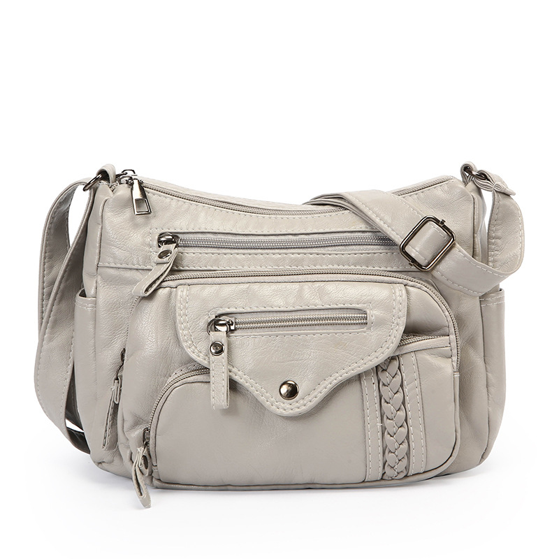 Schultertasche für Damen ⎜ Modische Umhängetasche aus weichem Kunstleder mit geflochtenem Detail und viel Stauraum