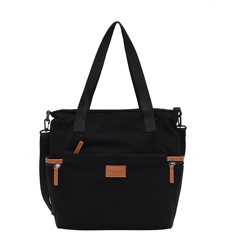 Beige Tote Bag für Damen ⎜ Robuste Cord-Tasche mit Leder-Details und Verstellbarem Schulterriemen