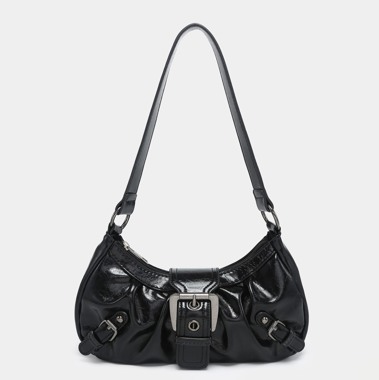 Damen Schultertasche Aus Vintage-Leder ⎜ Zweifarbige Optik Mit Modischem Schnallenverschluss