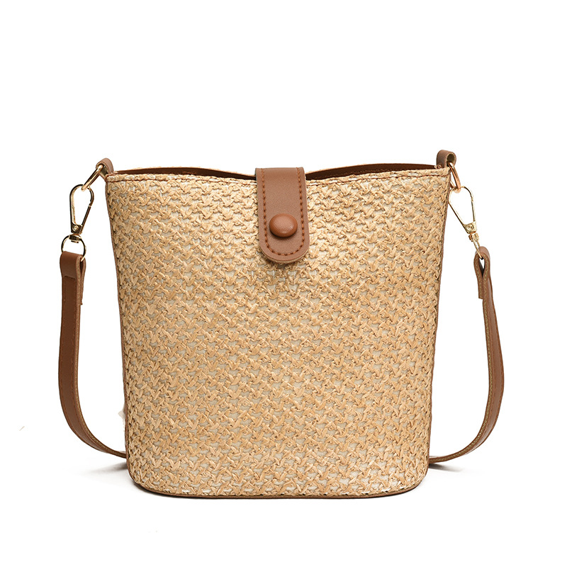 Umhängetasche für Damen ⎜ Modische Strohtasche mit Farbkontrast und großem Stauraum