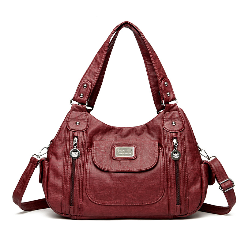 Damen Schultertasche aus Kunstleder ⎜ Modische Vintage-Tasche mit Viel Stauraum und Abnehmbarem Gurt