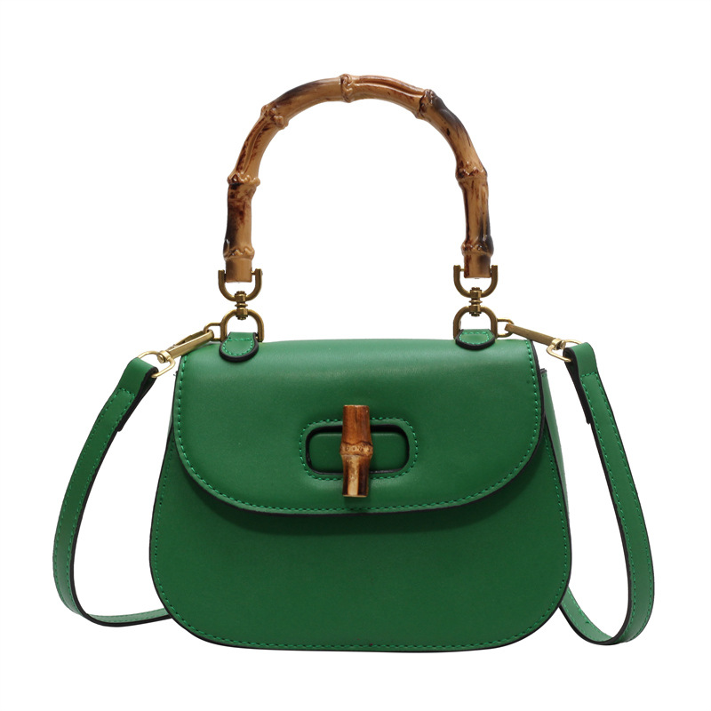 Damen Handtasche ⎜ Elegante Schultertasche mit Bambusgriff und Abnehmbarem Riemen