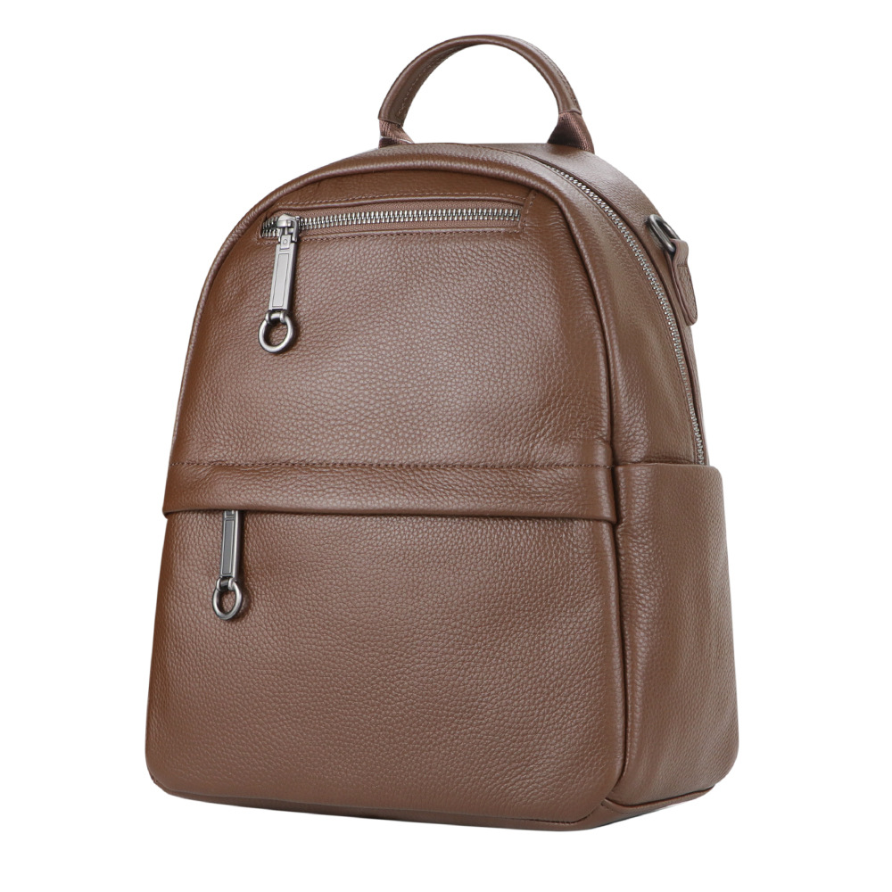 Damen Rucksack aus Echtleder ⎜ Kompakter Cityrucksack mit großer Kapazität und Reißverschlussfächern für Alltag und Reisen