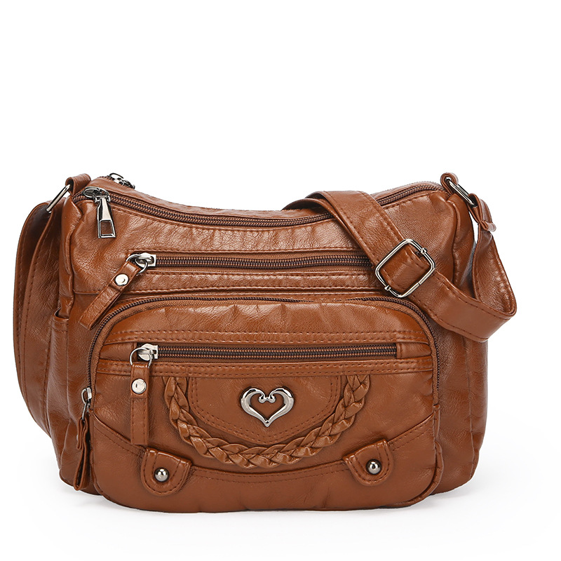 Schultertasche für Damen ⎜ Modische Umhängetasche mit Herzdetail und mehreren Reißverschlussfächern