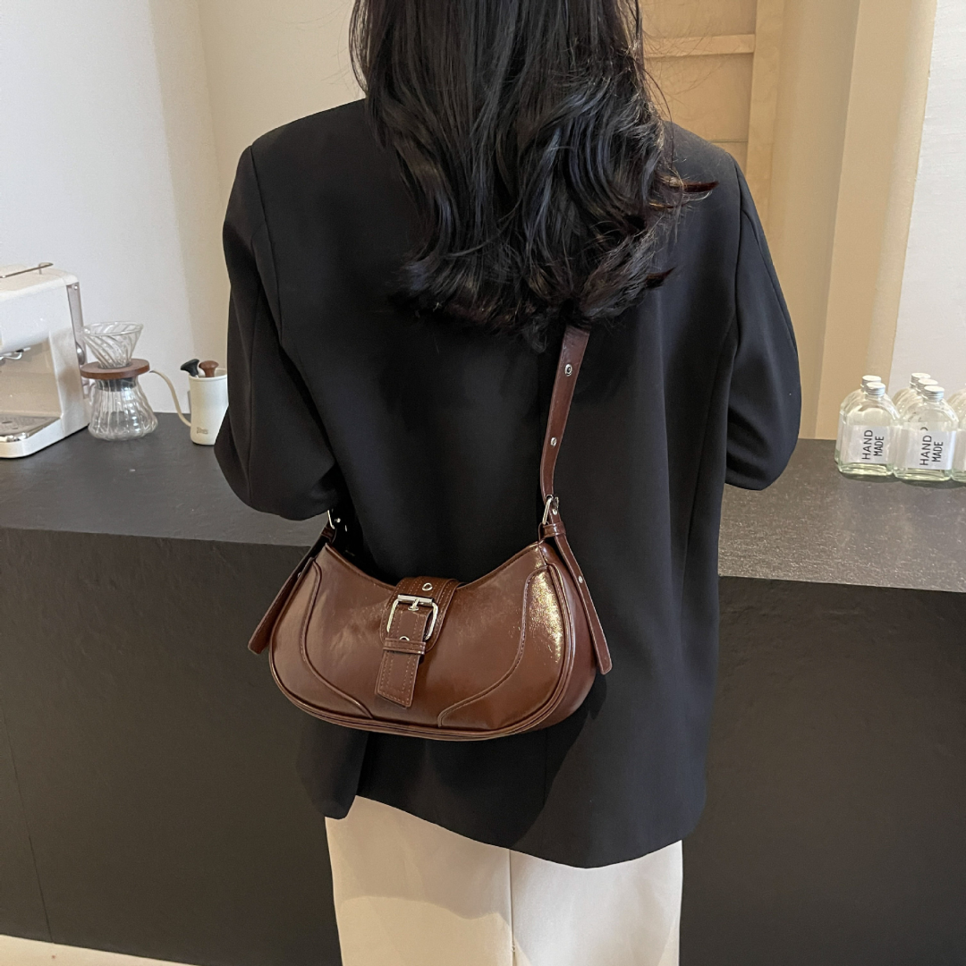 Damen Schultertasche aus Kunstleder ⎜ Elegantes Baguette-Design mit verstellbarem Tragegurt