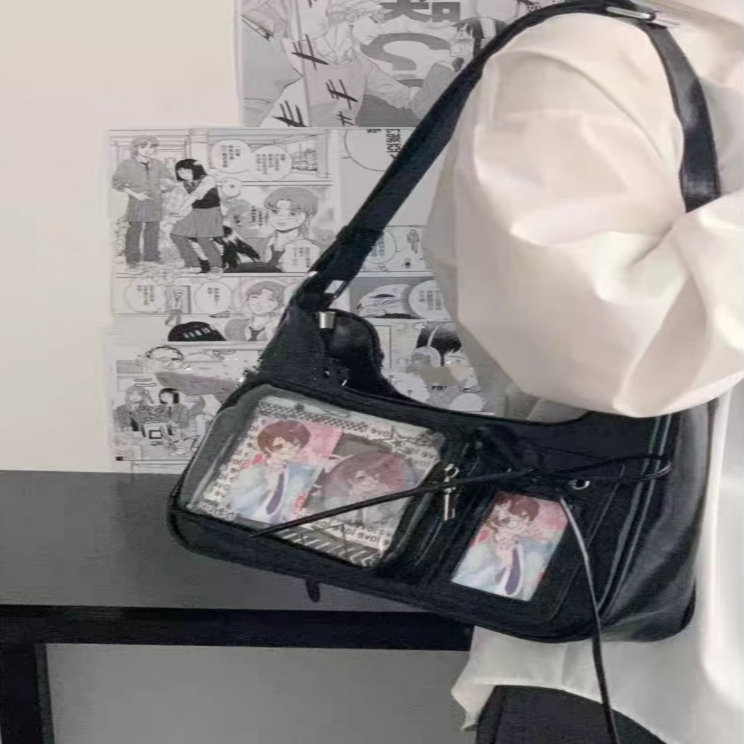Schultertasche für Damen ⎜ Transparente Umhängetasche mit Sichtfenster zur Personalisierung und Deko-Anhängern