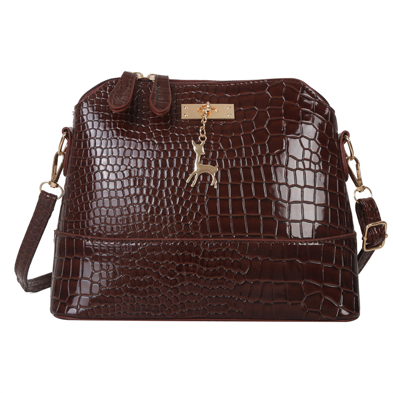 Crossbody Tasche für Damen ⎜ Geräumige Handtasche im Krokodilleder-Look mit goldenen Akzenten