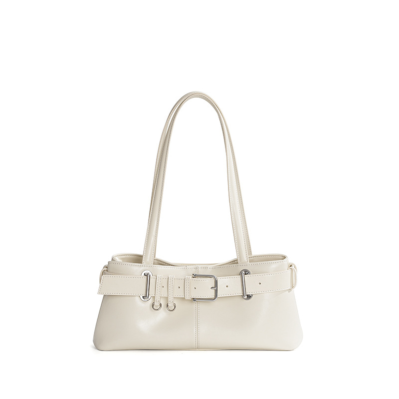Damen Handtasche im Retro-Stil ⎜ Elegante Schultertasche mit Riemendetail und Schlüsselanhänger für Büro und Alltag