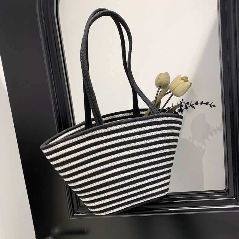 Stroh-Handtasche im Frühlings-Design ⎜ Große Kapazität mit Modernem Kontrastfarben-Look