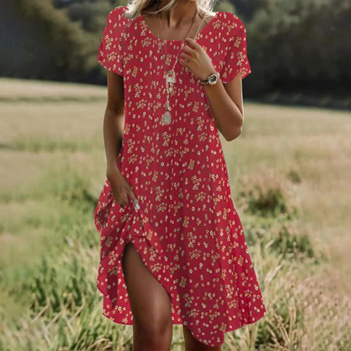 Helene – kurzärmeliges grünes minikleid mit punkten