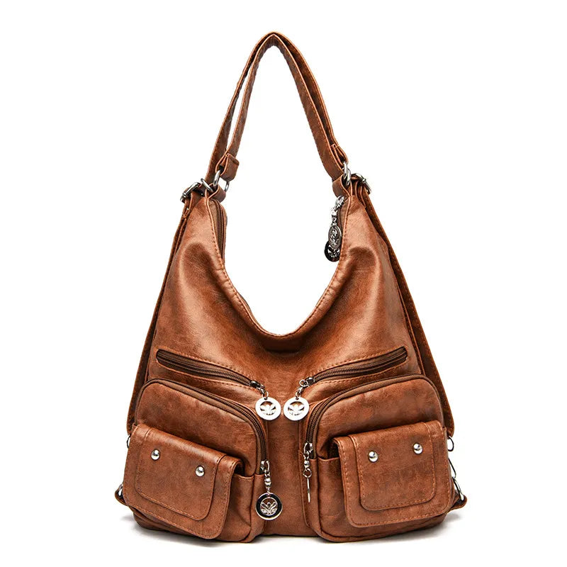 Schultertasche für Damen ⎜ Weiche Tasche mit vielen Reißverschlussfächern und großem Stauraum für Alltag und Reisen
