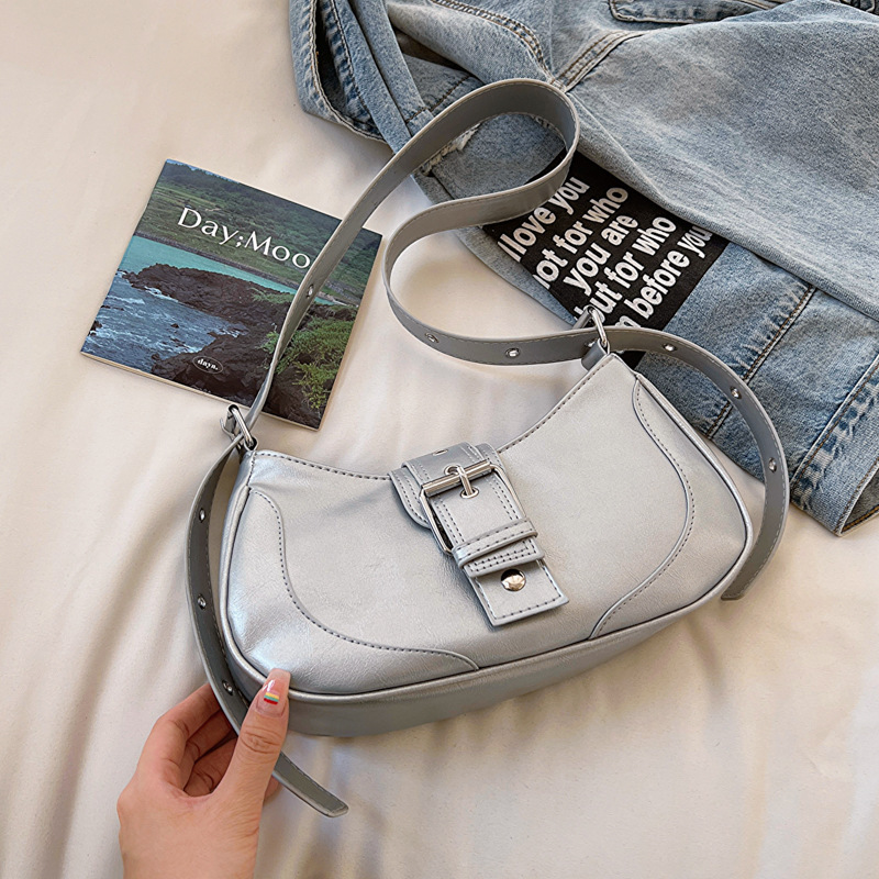 Schultertasche im Retro-Stil ⎜ Modische Unterarmtasche für Damen mit Schnalle und Verstellbarem Riemen