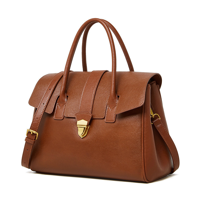 Leder Aktentasche für Damen ⎜ Geräumige Tragetasche im Retro-Stil mit Schultergurt für Alltag und Büro