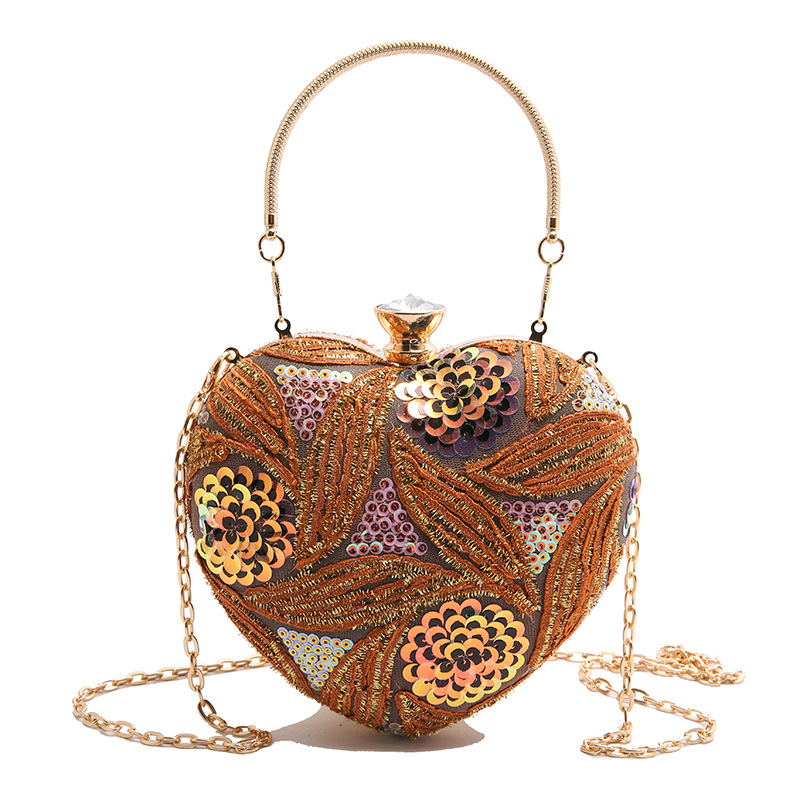Abendtasche für Damen ⎜ Herzförmige Schultertasche mit Pailletten und Kette für festliche Anlässe und Events
