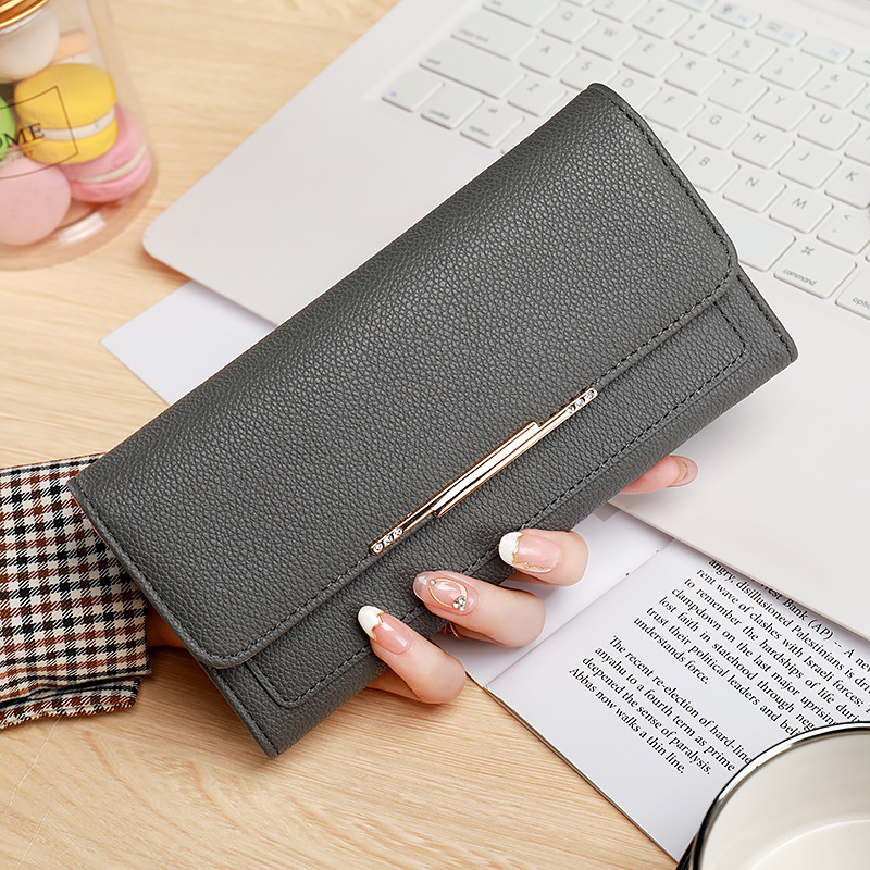 Damen Tri-Fold Geldbörse ⎜ Elegantes Portemonnaie mit Litchi-Prägung und viel Stauraum