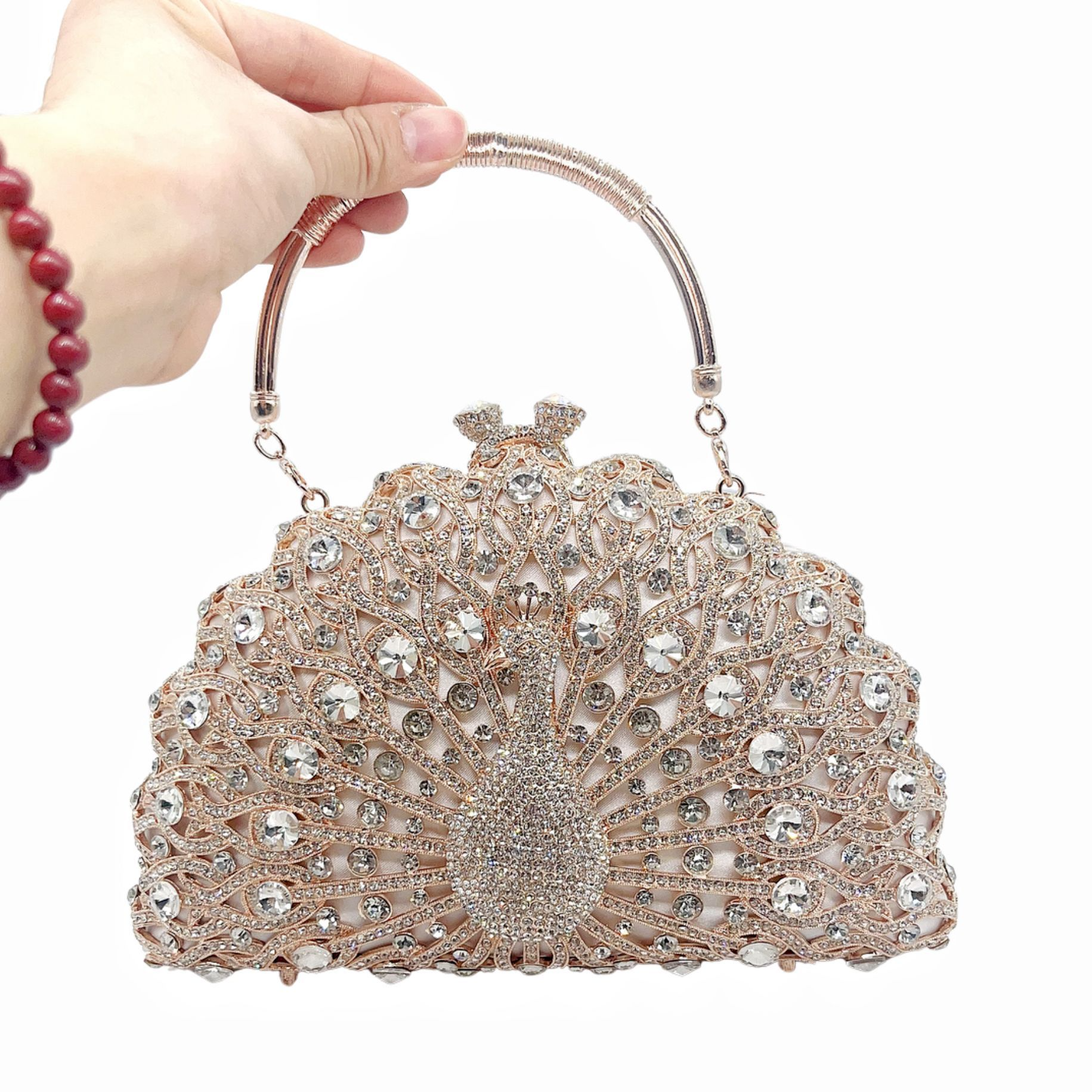 Abendtasche für Damen ⎜ Luxuriöse Pfau-Design Clutch mit funkelnden Kristallen und elegantem Griff