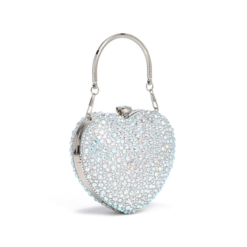 Abendtasche im Herz-Design ⎜ Glitzernde Handtasche mit Diamantenbesatz und Goldener Kette
