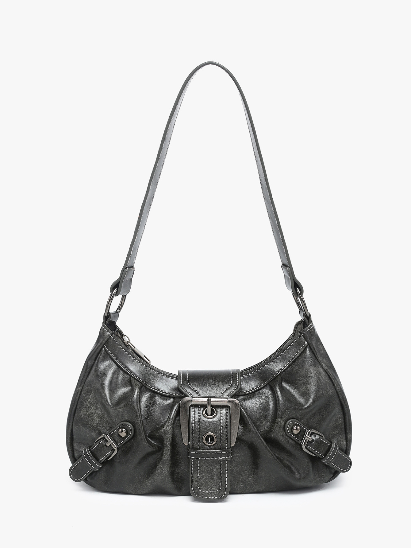 Damen Schultertasche Aus Vintage-Leder ⎜ Zweifarbige Optik Mit Modischem Schnallenverschluss
