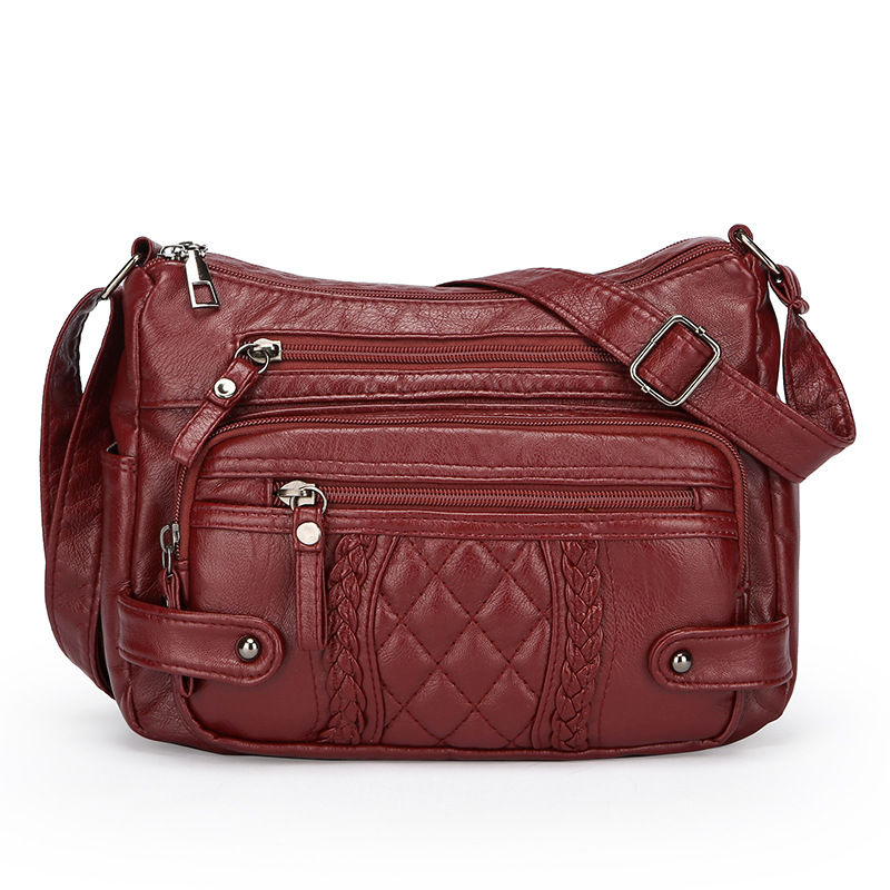 Schultertasche für Damen ⎜ Weiche Umhängetasche mit Steppdesign und vielen praktischen Reißverschlussfächern