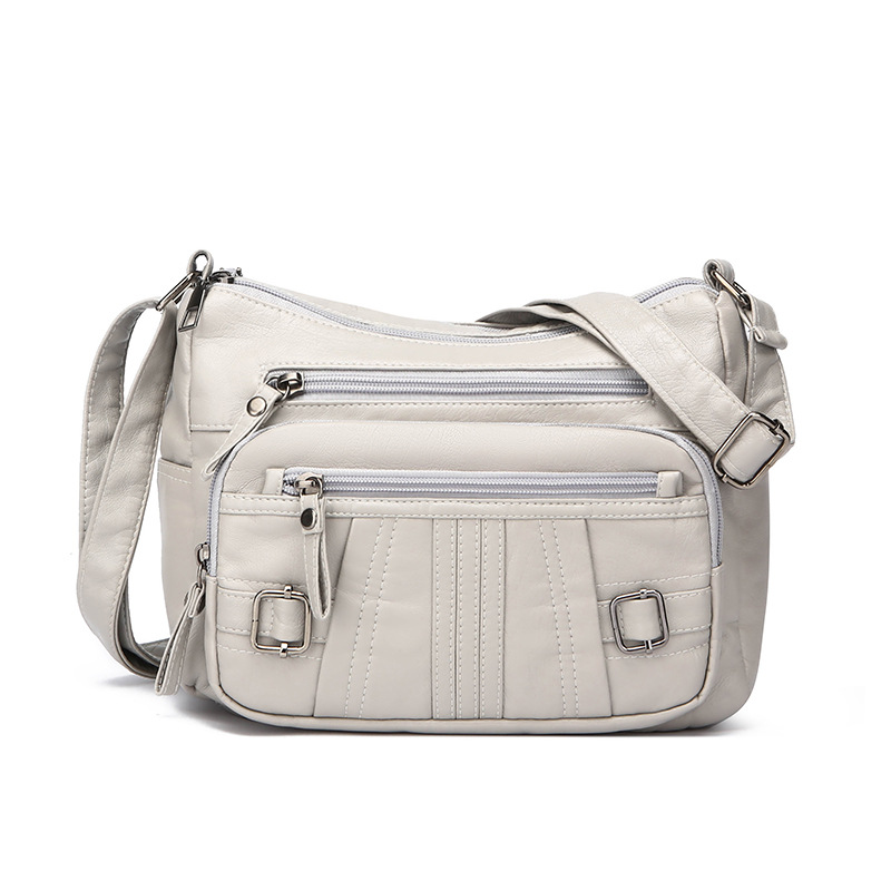 Umhängetasche für Damen ⎜ Vielseitige Schultertasche im Retro-Stil mit Reißverschlüssen und Schnallendetails