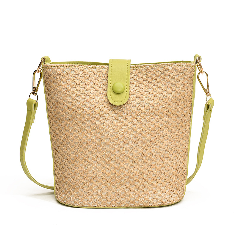 Umhängetasche für Damen ⎜ Modische Strohtasche mit Farbkontrast und großem Stauraum
